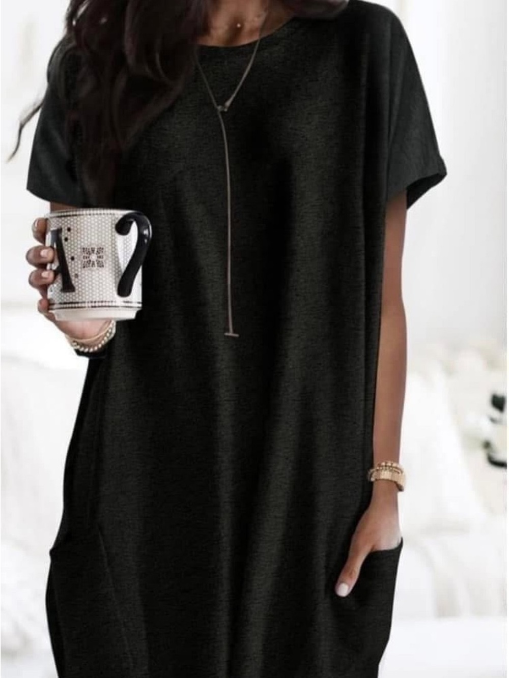 Casual Black Pocket T-Shirt Dress - Women Tops